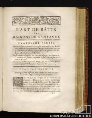 L'Art de Bâtir des Maisons de Campagne. Quatrieme Partie.