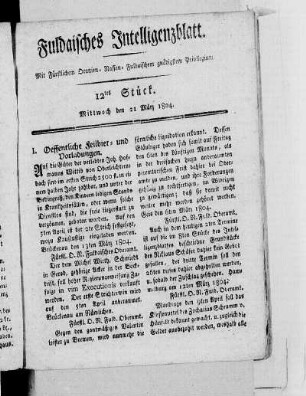 12tes Stück, Ausgabe vom 21. März 1804