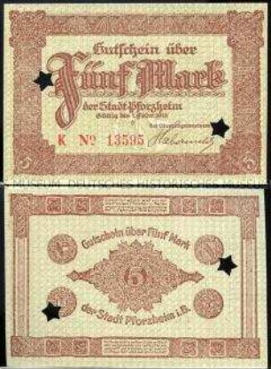 Pforzheim, Notgeld, 5 Mark