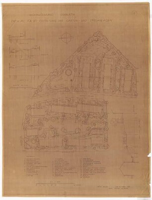 Wohnsiedlung, Erkrath: Gestaltung der Garten- und Spielanlagen: Grundriss 1:200, Schnitt 1:100