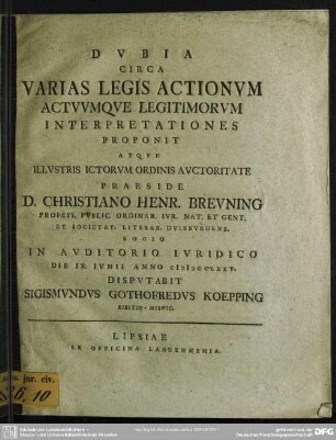 Dubia Circa Varias Legis Actionum Actuumque Legitimorum Interpretationes Proponit ...