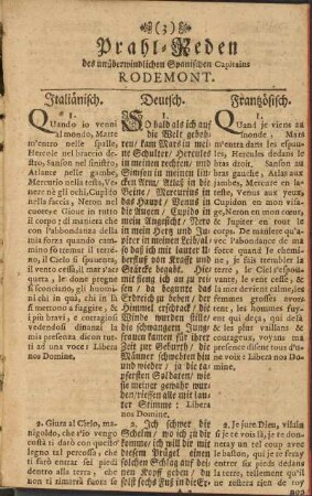 Prahlreden auf Italiänisch, Deutsch, Frantzösisch