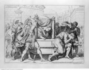 Pinelli, Bartolomeo, Istoria Romana. Incisa ad acqua forte da Bartolomeo Pinelli Romano. L'Anno 1818, e 1819. o.O.[Roma] u.J, "Morte di Cicerone"; (Taf. [96])