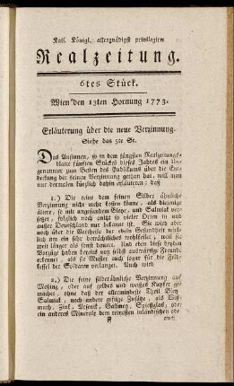 6tes Stück. Wien den 13ten Hornung 1773.