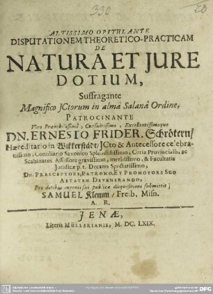 Disputationem Theoretico-Practicam De Natura Et Jure Dotium