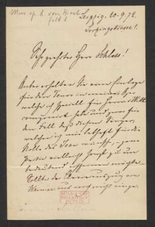 Brief an Max Schloß : 20.09.1872