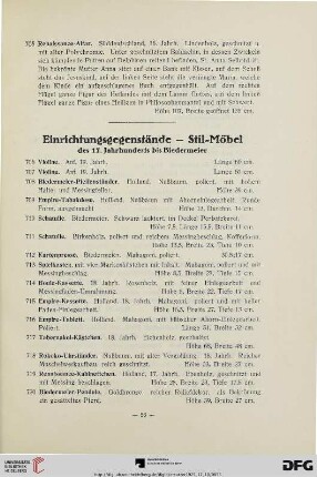 Einrichtungsgegenstände – Stil-Möbel des 17. Jahrhunderts bis Biedermeier (Nr. 706-807)