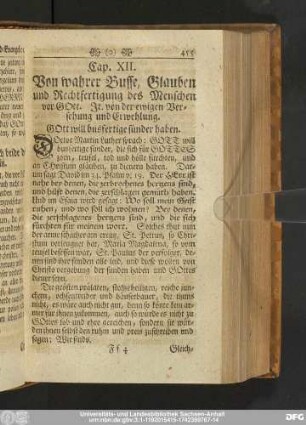 Cap. XII. Von wahrer Busse, Glauben und Rechtfertigung des Menschen vor Gott. It. von der ewigen Versehung und Erwehlung.