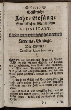 Geistreiche Jahr-Gesänge Einer löblichen Marianischen Sodalitaet.