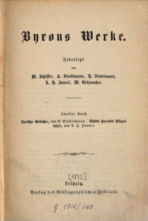 Byrons Werke, 2. Lyrische Gedichte. Childe Harolds Pilgerfahrt