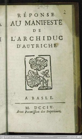 Réponse Au Manifeste De l'Archiduc D'Autriche