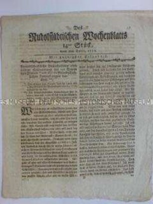 Rudolstädtisches Wochenblatt, 9. Jg. 1777 Nr. 14