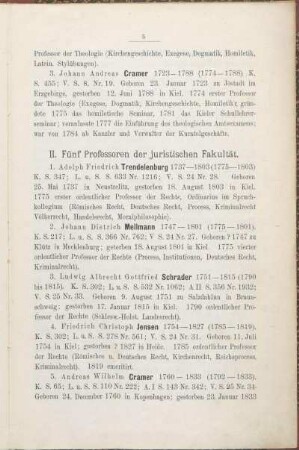 II. Fünf Professoren der juristischen Fakultät.
