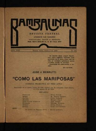 Como las mariposas : comedia dramática en tres actos