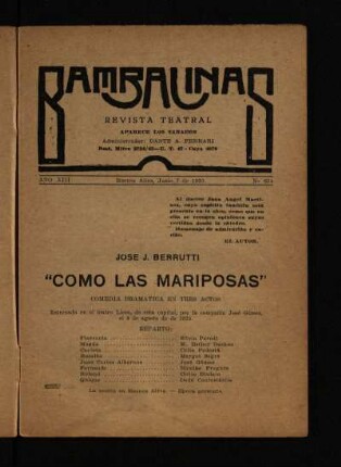 Como las mariposas : comedia dramática en tres actos