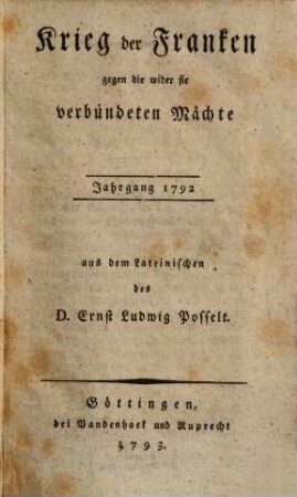 Krieg der Franken gegen die wider sie verbündeten Mächte. 1792 (1793)