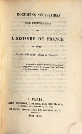 Documens nécessaires pour l'intelligence de l'histoire de France en 1820
