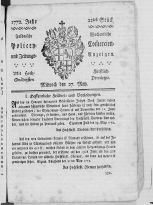 22tes Stück, Ausgabe vom 27. May 1772