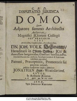 Disputatio Iuridica De Domo