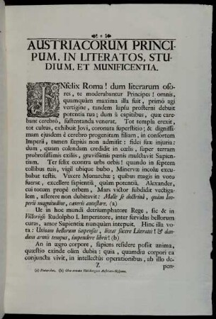 Austriacorum Principum, In Literatos, Studium, Et Munificentia.