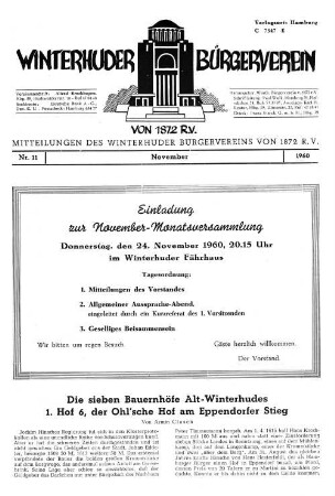 Die sieben Bauernhöfe Alt-Winterhudes 1. Hof 6, der Ohl'sche Hof am Eppendorfer Stieg