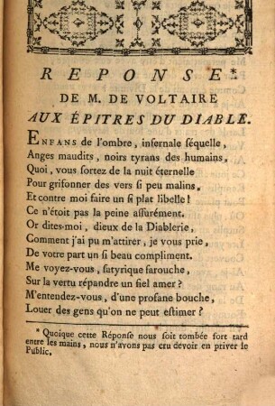 Réponse de M. de Voltaire aux épitres du diable