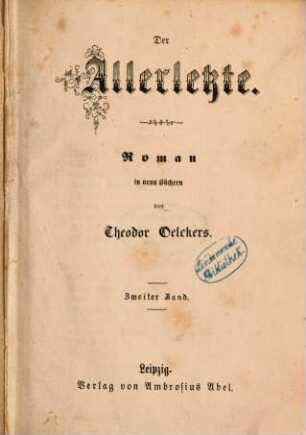 Der Allerletzte : Roman in neun Büchern. 2. Band