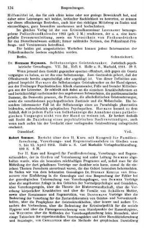 124, Hermann Haymann. Selbstanzeigen Geisteskranker. 1911