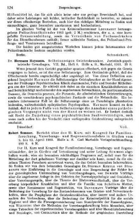 124, Hermann Haymann. Selbstanzeigen Geisteskranker. 1911