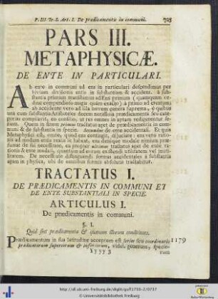 Pars III. Metaphysicae.