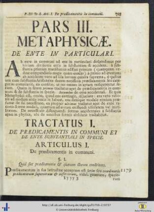 Pars III. Metaphysicae.