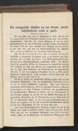 Die evangelische Mission an der Wende zweier Jahrhunderte (1800 u. 1900)