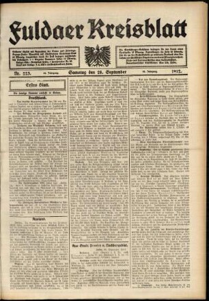 Erste Ausgabe vom Samstag, den 28. September 1912.