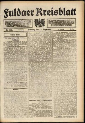 Erste Ausgabe vom Samstag, den 28. September 1912.