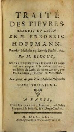 Traité Des Fievres, Tome Troisième