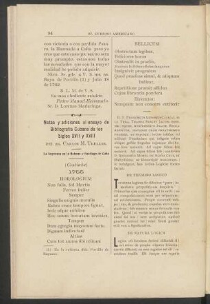 Notas y adiciones al ensayo de Bibliografía Cubana de los siglos XVII y XVIII - (Continúa) : La imprenta en la Habana y Santiago de Cuba