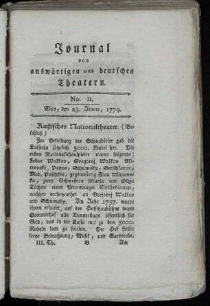 No. II. Wien, den 23. Jenner, 1779.