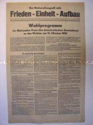 Sonderdruck mit dem Wahlprogramm und einem Aufruf zur Stimmabgabe für die Kandidaten der Nationalen Front