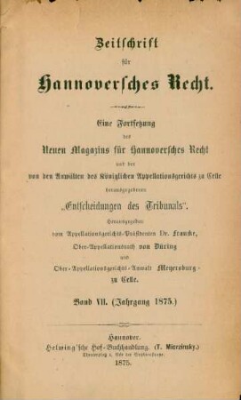 7.1875: Zeitschrift für hannoversches Recht