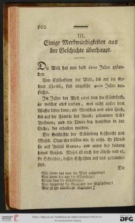 III. Einige Merkwürdigkeiten aus der Geschichte überhaupt