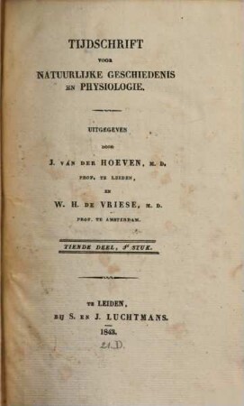 Tijdschrift voor natuurlijke geschiedenis en physiologie. 10. 1843
