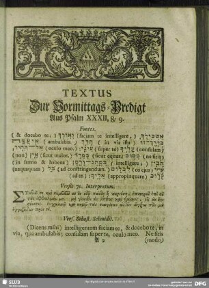 [Vormittags-Predigt. Psalm. XXXII, 8. 9]