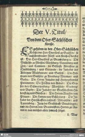 Der V. Titul, Von dem Ober-Sächsischen Kreiße