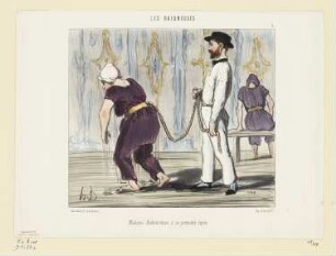Madame Rabourdeau à sa première leçon, Blatt 5 der Folge „Les Baigneuses“, in: „Le Charivari“, Paris 1847