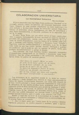 La mentalidad femenina : Colaboración universitaria