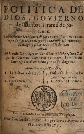 Politica De Dios, Govierno de Christo: Tirania de Satanas