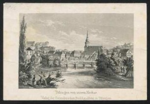 Tübingen vom untern Neckar : Lithographie