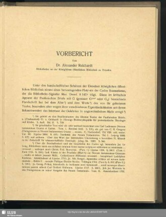 Vorbericht