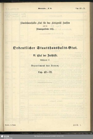 II. Etat der Zuschüsse. Abschnitt F. Departement des Innern. Cap. 42-72