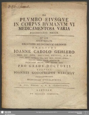 1: De plumbo eiusque in corpus humanum vi medicamentosa varia